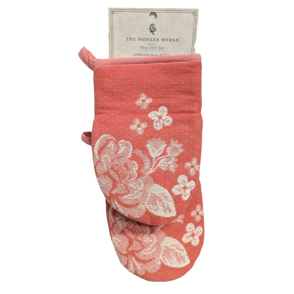 Pioneer Woman Delilah Floral Ginger Pink Mini Mitts 2-pc Cotton Kitchen Gift NEW